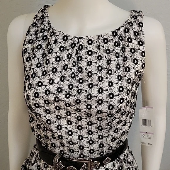 NINE WEST Monochrome Embroidered Eyelet Sleeveless Tank Grunge Dress - Picture 6 of 12